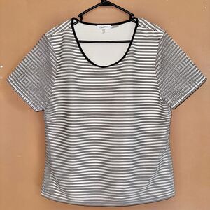 Calvin Klein Women's Sheer Stripe Top - Black & White - XL